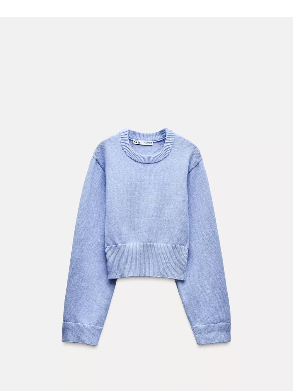 ZARA Pastel Blue Cropped Crewneck Sweater